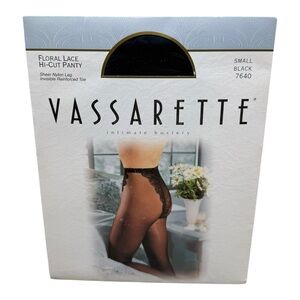 Vtg Vassarette Floral Lace Hi-Cut Panty Hosiery Black Womens Small #7640